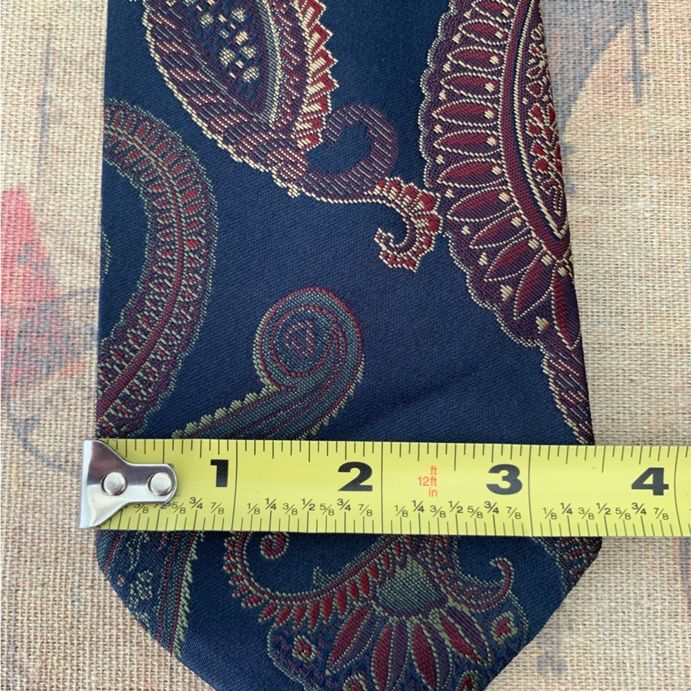 Wembley Tie: Dark Blue, Gold Paisley Print, 100% Polyester